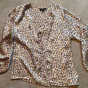 Topshop Leopard Lace‑Up Long Sleeve Blouse – Size 4
